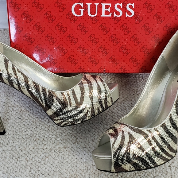 Guess Sequined Zebra stripe Peep Toe Heels - Picture 6 of 11